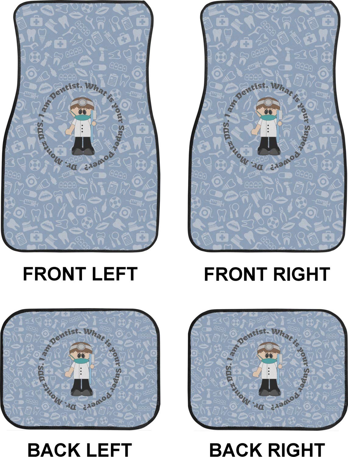 Custom Dentist Car Floor Mats Set - 2 Front & 2 Back Personalized with Name - Non-Slip Automotive Accessories for Doctors & Medical Professionals