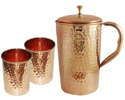 Stylla London® Hammered Pure Copper Jug with Lid & 2 Tumbler Glasses - 12cm Ayurvedic Water Bottle Set for Detox & Healing | Perfect for Home, Yoga, Meditation & Wellness Rituals
