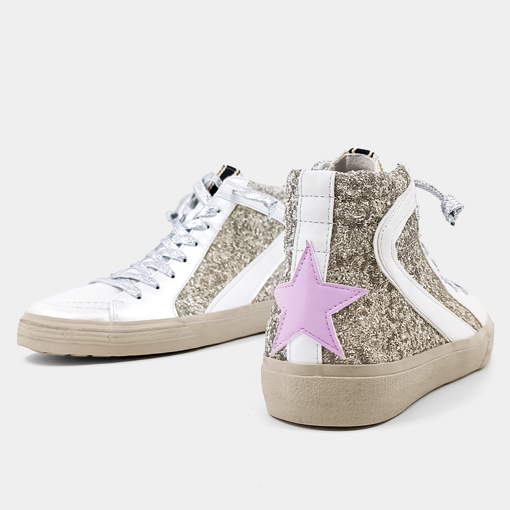 Rooney Toddler and Kids High Top Sneaker - Pearl Glitter Shoes for Girls & Boys | Comfortable & Stylish for Play, School & Everyday Wear