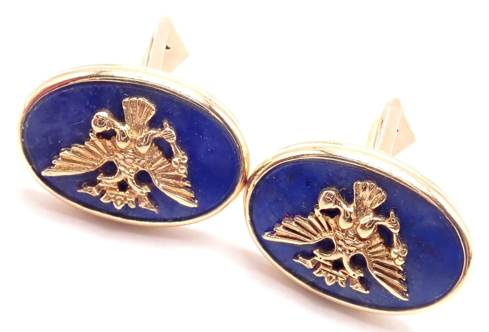 Authentic Franklin Mint Faberge Imperial Eagle 14k Yellow Gold Lapis Cufflinks - Luxury Men's Jewelry Gift for Formal Occasions & Business Events