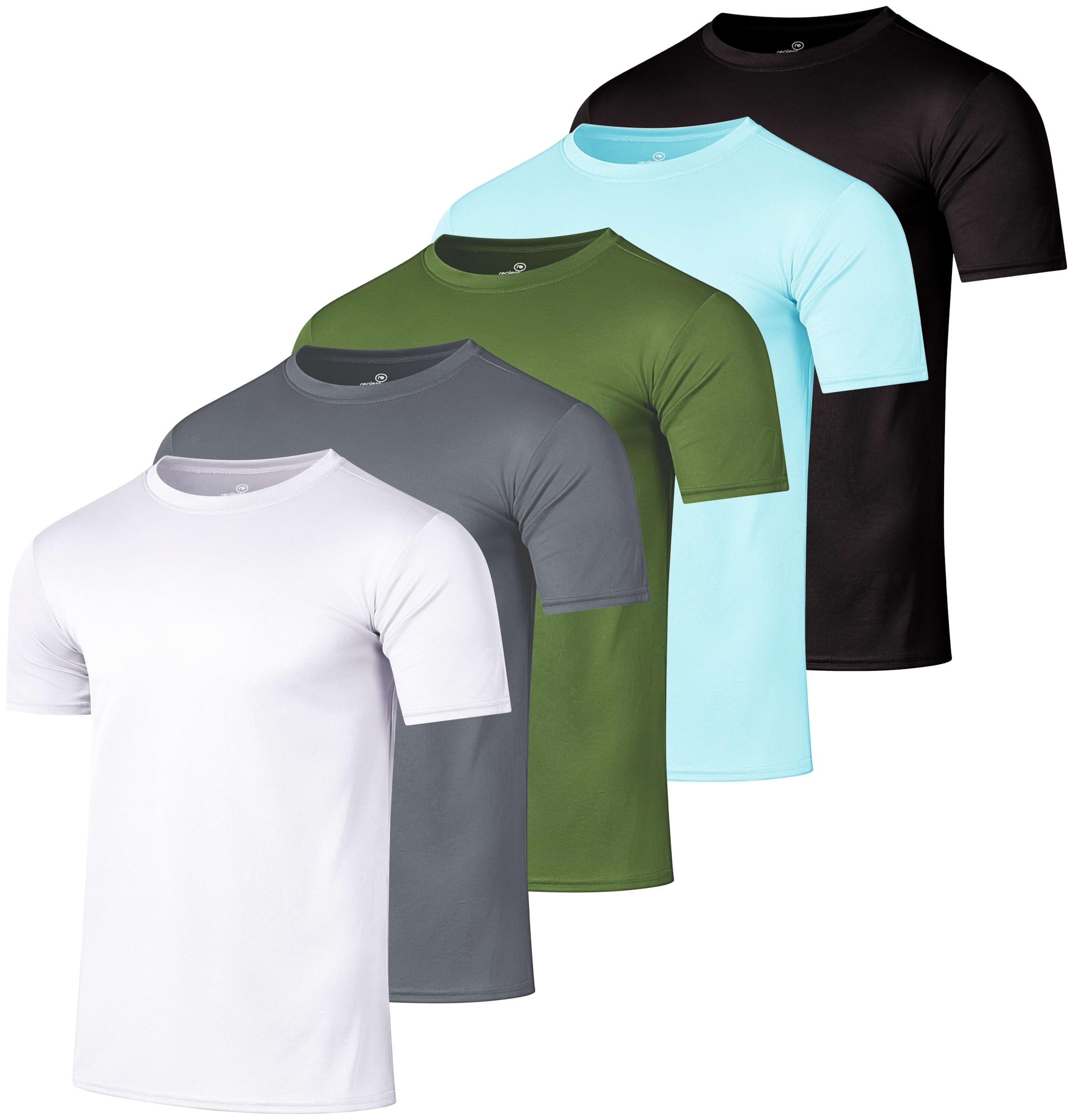 Real Essentials 5 Pack Men's Quick Dry Athletic T-Shirts - Moisture Wicking Activewear Crew Neck Tees for Gym, Running & Workouts (Big & Tall Sizes Available) - Perfect for Sports, Training & Casual Wear