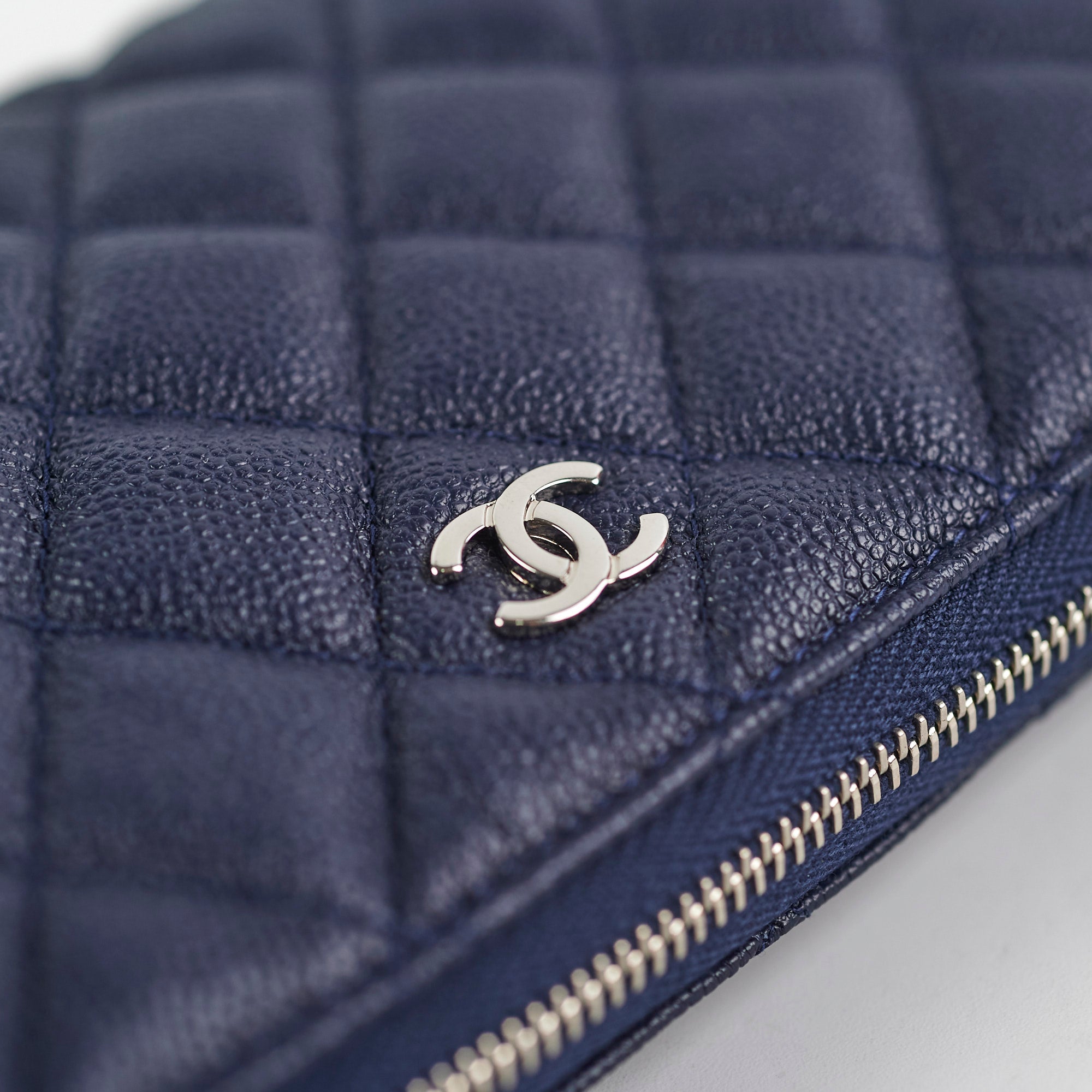 Chanel Quilted Caviar Leather Zip Pouch Wallet Navy Blue - Perfect for Everyday Use, Travel & Gift Giving