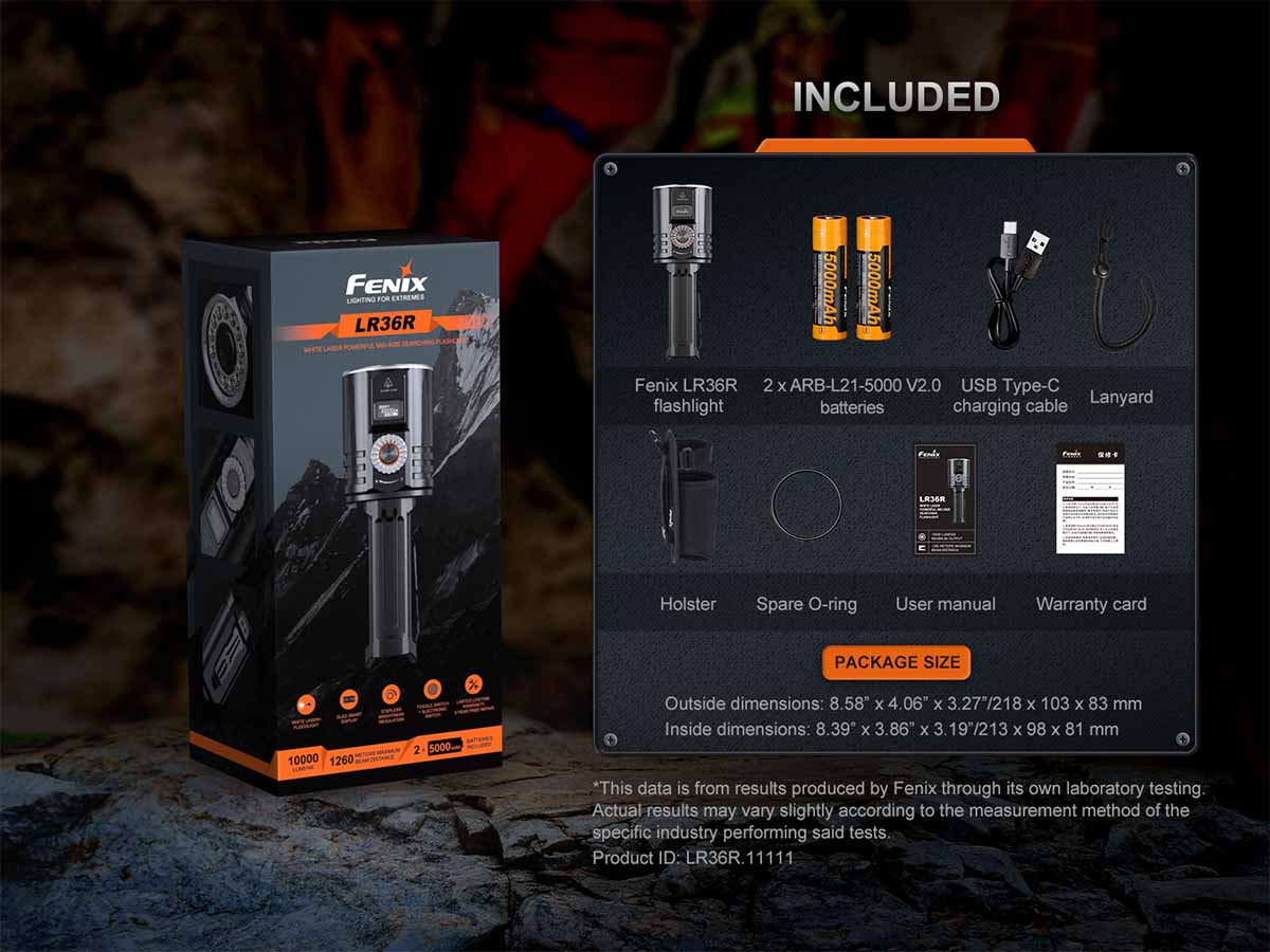 Fenix LR36R 10,000 Lumen Rechargeable LED Flashlight with White Laser - High Power Tactical Light for Camping, Hunting & Emergency Use