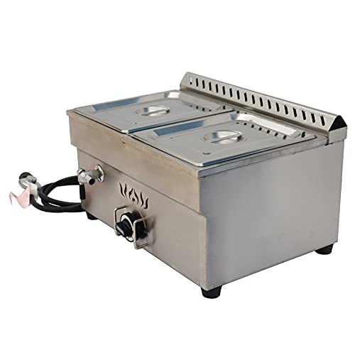 Commercial Stainless Steel Propane Gas Steam Table Food Warmer - LP Gas Bain Marie Buffet Warmer with Regulator Valve for Catering, Buffets & Outdoor Events