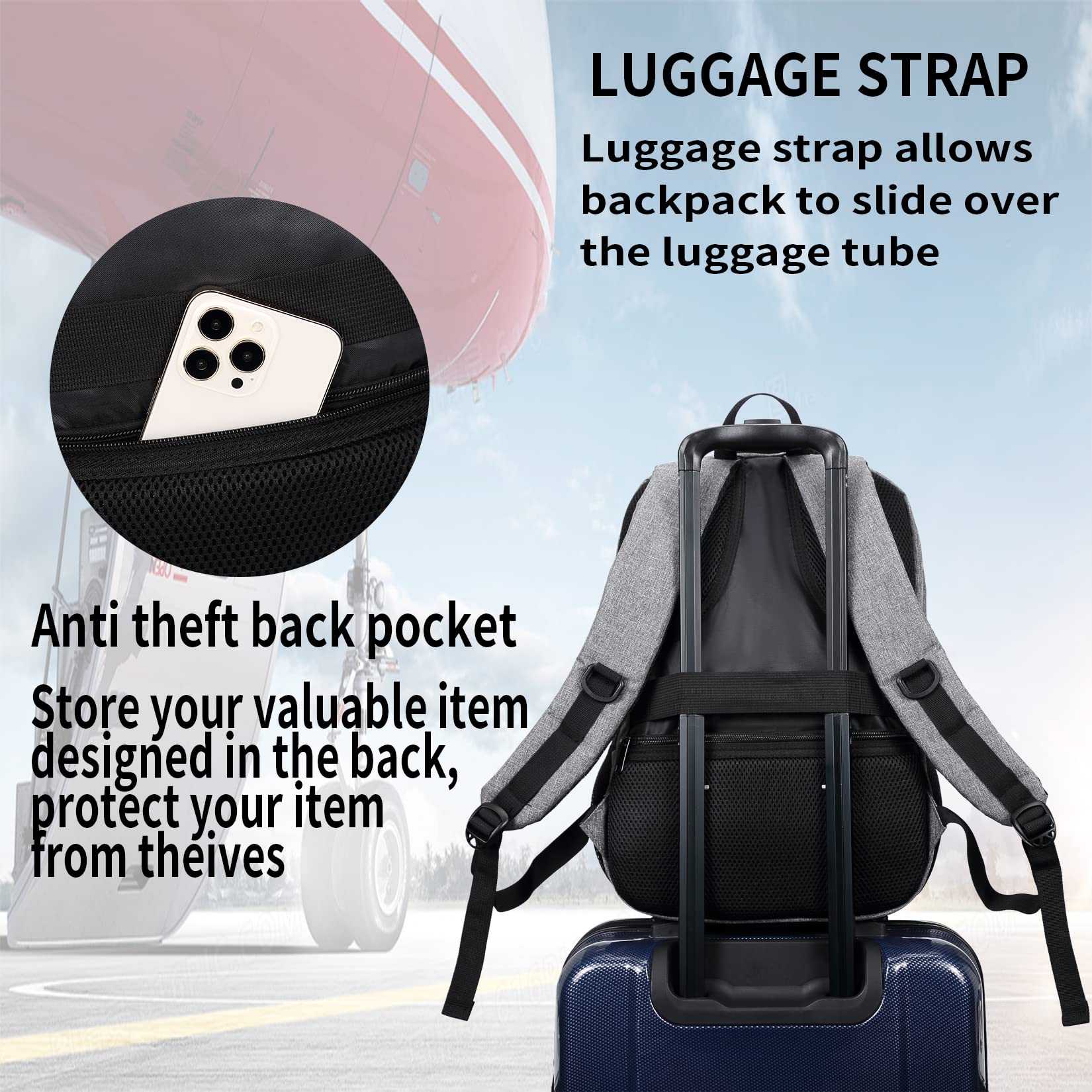 Anti-Theft Travel Laptop Backpack with USB Charging Port - 17.3 Inch Large Business Computer Bag for Men & Women (Grey) - Perfect for Commuting, Business Trips & College Students