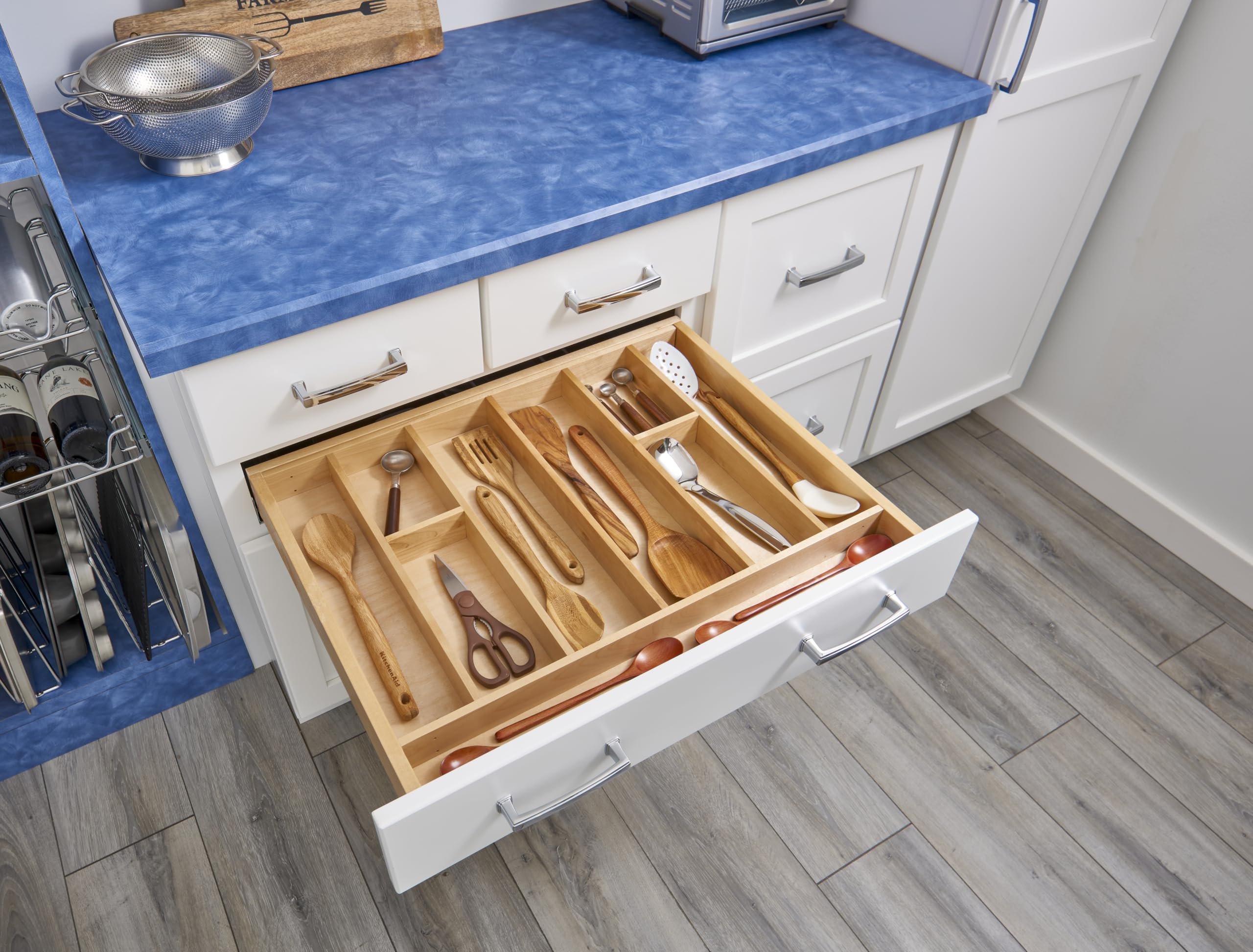 Rev-A-Shelf Adjustable Silverware Drawer Organizer - 33.13 x 22 Inch Maple Wood Cutlery Tray for Kitchen Utensils Storage | Fits Cabinets & Drawers | Perfect for Spoons, Forks, Knives Organization
