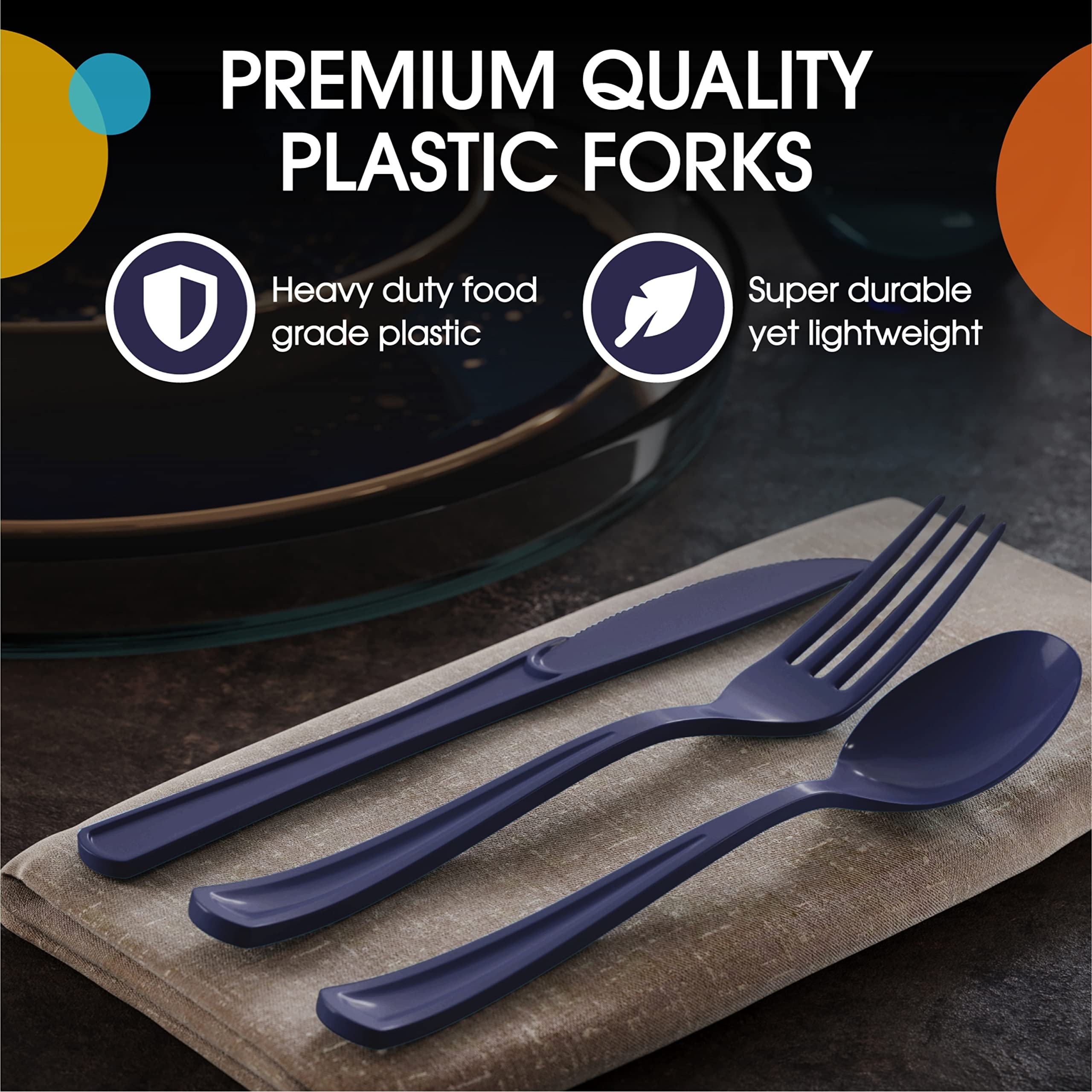 200-Pack Heavy Duty Navy Blue Plastic Forks - Disposable Cutlery Set for Parties, Picnics, BBQs & Events - Durable Plastic Flatware for Outdoor Dining & Catering