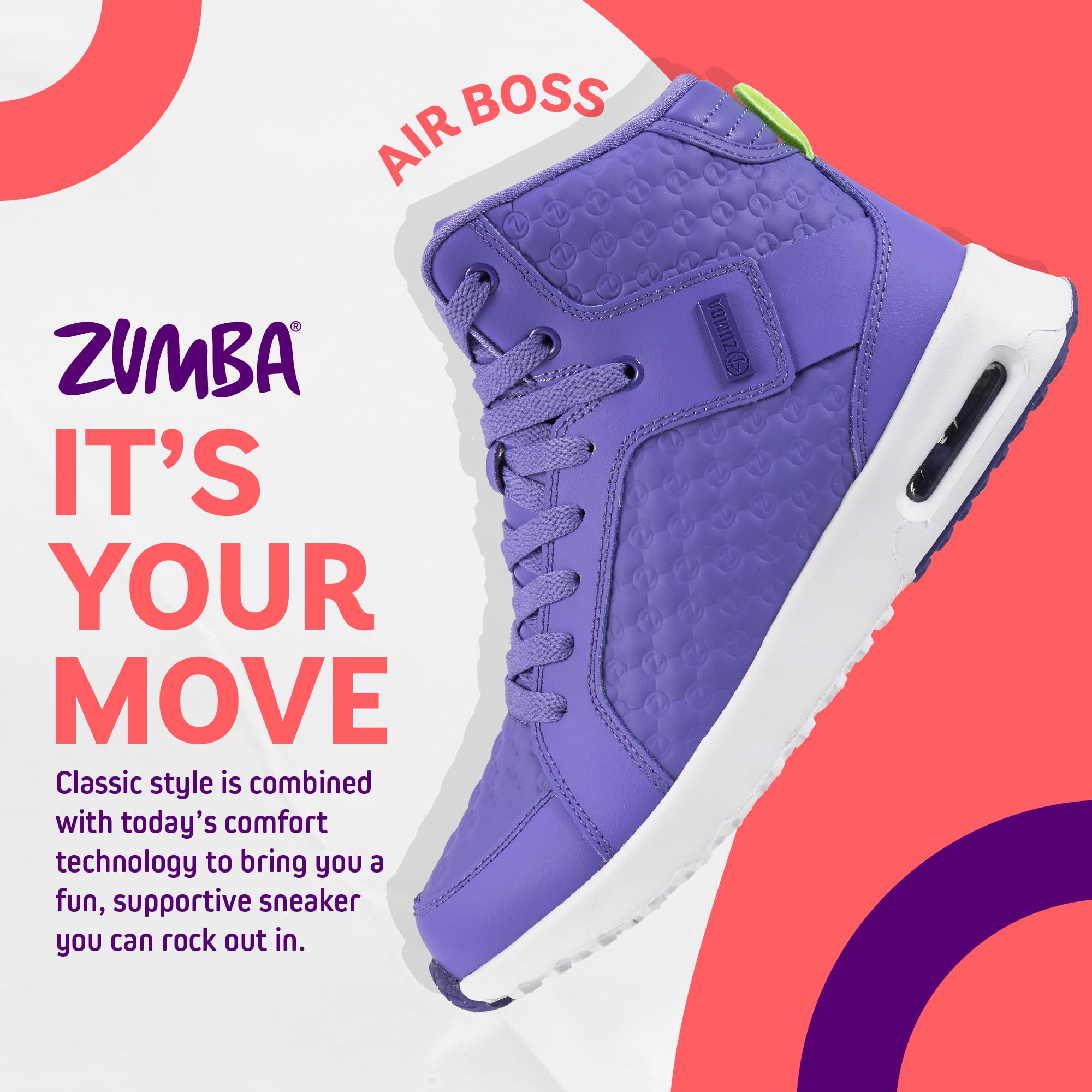 ZUMBA Street Boss Women's High Top Sneakers - Comfortable Gym & Dance Shoes for Workout, Fitness, and Active Wear - Perfect for Zumba Classes, Dance Practice, and Gym Sessions