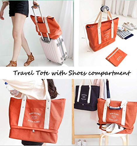 Durable Canvas Travel Tote Bag for Women - Gym Sports Bag with Separate Shoes Compartment - Perfect for Overnight Trips, Workouts & Weekend Getaways