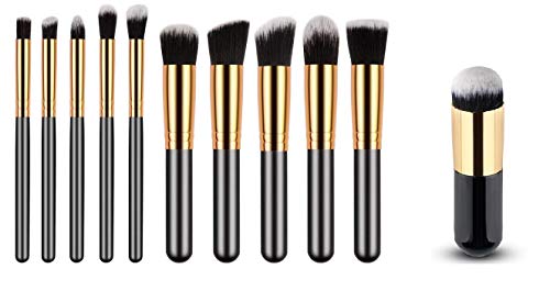 10-Piece Angelie Makeup Brush Set - Black Foundation, Eyeliner & Eyeshadow Brushes for Professional Makeup Application | Perfect for Daily Use, Bridal Makeup & Travel Beauty Kit