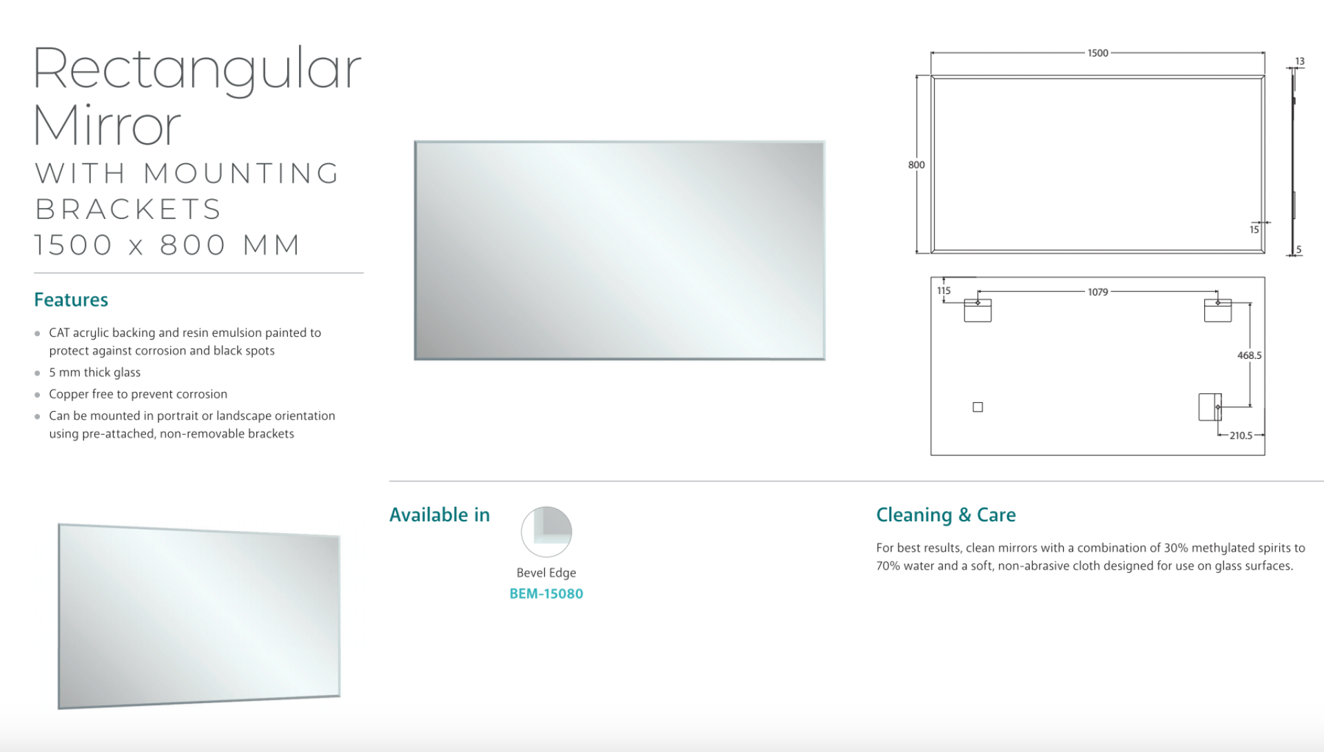 Fienza BEM 15080 Bevel Edge Rectangular Mirror 59