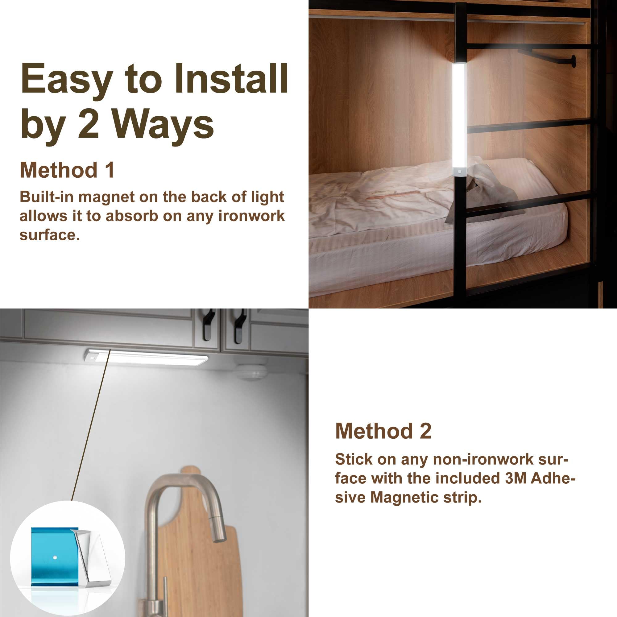 LEPOTEC 30 LED Under Cabinet Lighting with Motion Sensor - 1800mAh Rechargeable Battery Operated Closet Lights, Wireless Pantry Lights for Kitchen, Wardrobe, Nursery (2 Pack) - Perfect for Dark Spaces & Nighttime Use