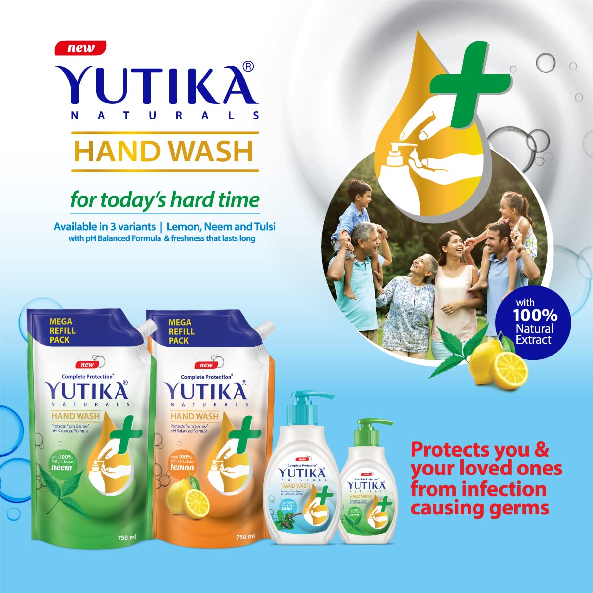 Yuthika Lemon Scented Hand Soap Refill - 180ml (3 Pack) | Antibacterial Liquid Soap for Kitchen, Bathroom & Office | Fresh Citrus Fragrance, Gentle on Skin