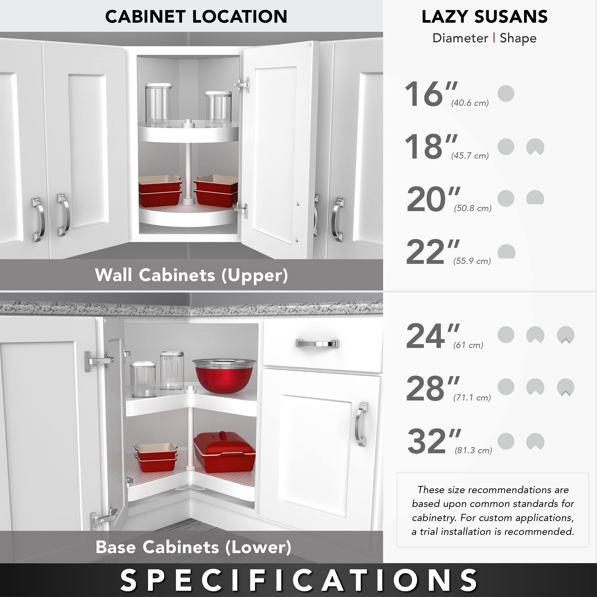 Rev-A-Shelf 28-Inch White Dual Tier Lazy Susan Organizer - Pie-Cut Corner Cabinet Storage Shelf for Kitchen, Plastic Rotating Shelves (Model 2942-28-11-1) - Perfect for Spice Storage, Pantry Organization & Small Kitchen Appliances