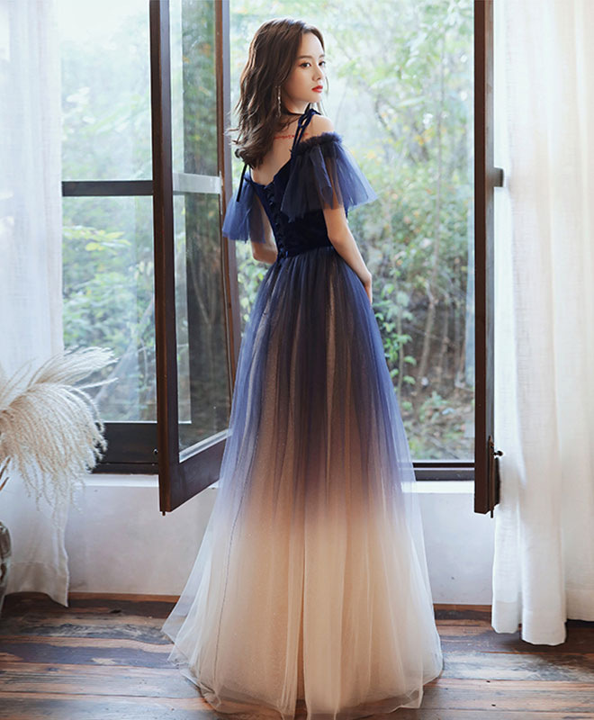 Blue Sweetheart Tulle Off Shoulder Long Prom Dress - Elegant Evening Gown for Formal Dances, Galas & Special Occasions