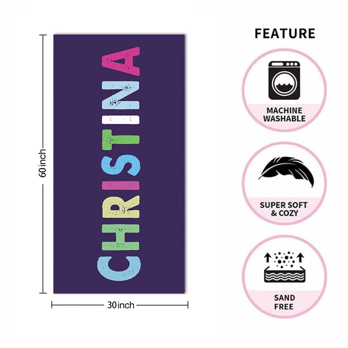 **Personalized Beach Towels with Name - Custom Quick Dry Microfiber Cotton/Poly Blend Towel - 30