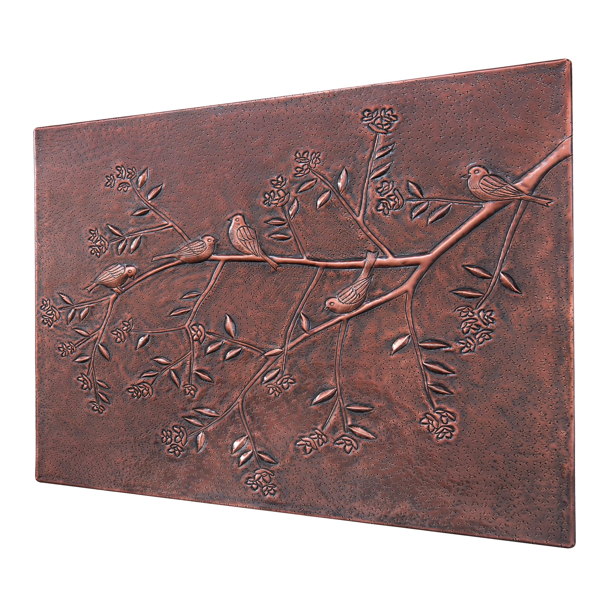 Custom Handmade Copper Backsplash Tile - Birds on Tree Branches Design for Kitchen & Bathroom Wall Decor | Indoor & Outdoor Use | Brown Finish