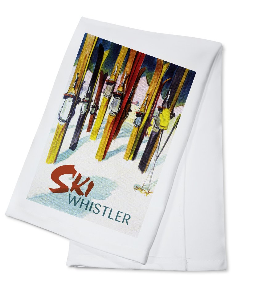 Whistler British Columbia Canada Ski Colorful Skis - 100% Cotton Tea Towel, Decorative Hand Towel for Kitchen & Home Decor - Perfect for Ski Lodge, Cabin, or Mountain-Themed Home Décor