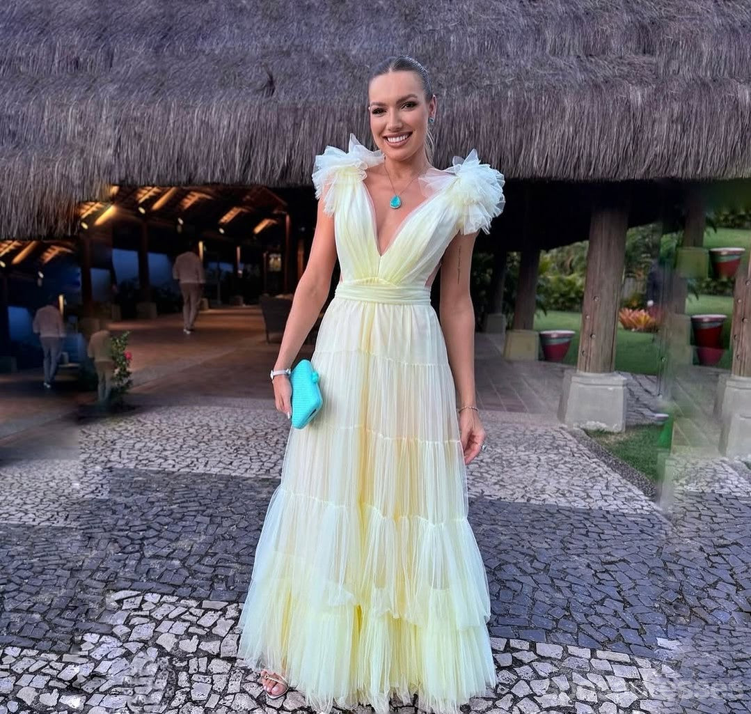 Elegant Yellow A-Line Long Prom Dresses for Women - Formal Evening Gowns for Homecoming, Ball & Special Occasions - Style 13776