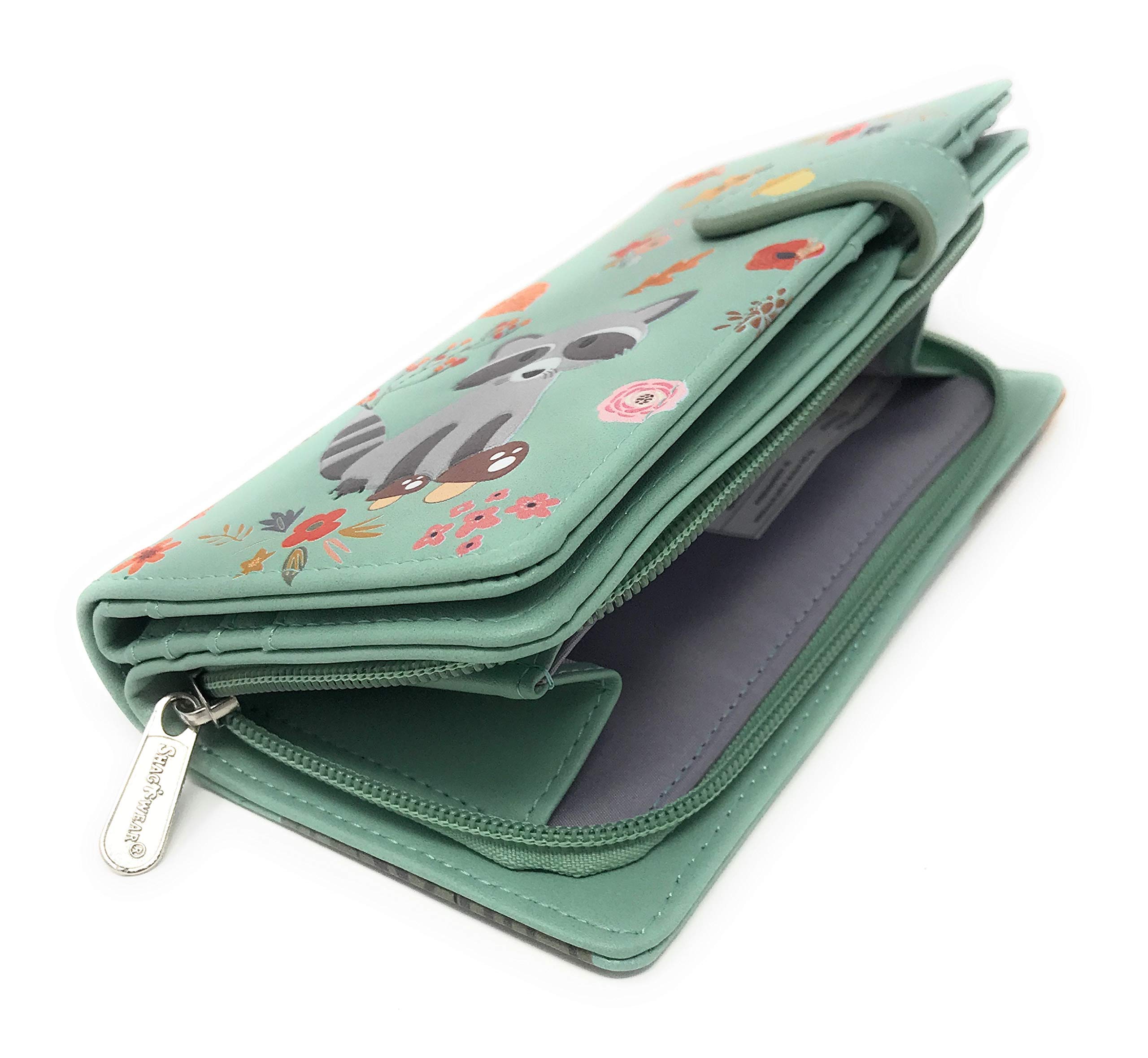 Shag Wear Raccoon Forest Large Vegan Faux Leather Wallet for Women & Teens - Mint Green 7