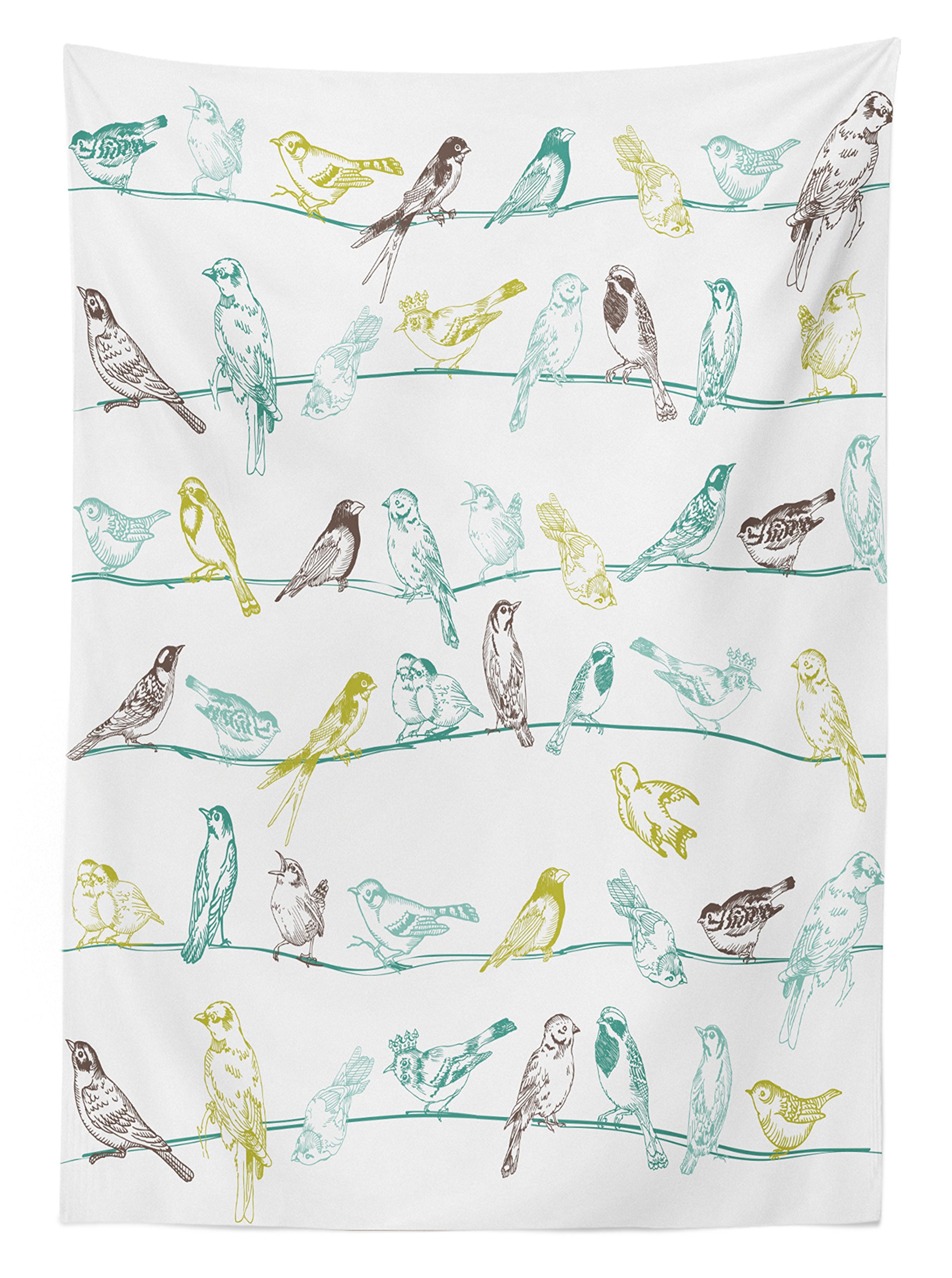 Ambesonne Birds Outdoor Tablecloth - Washable Picnic Table Cover with Musical Bird Print, 58