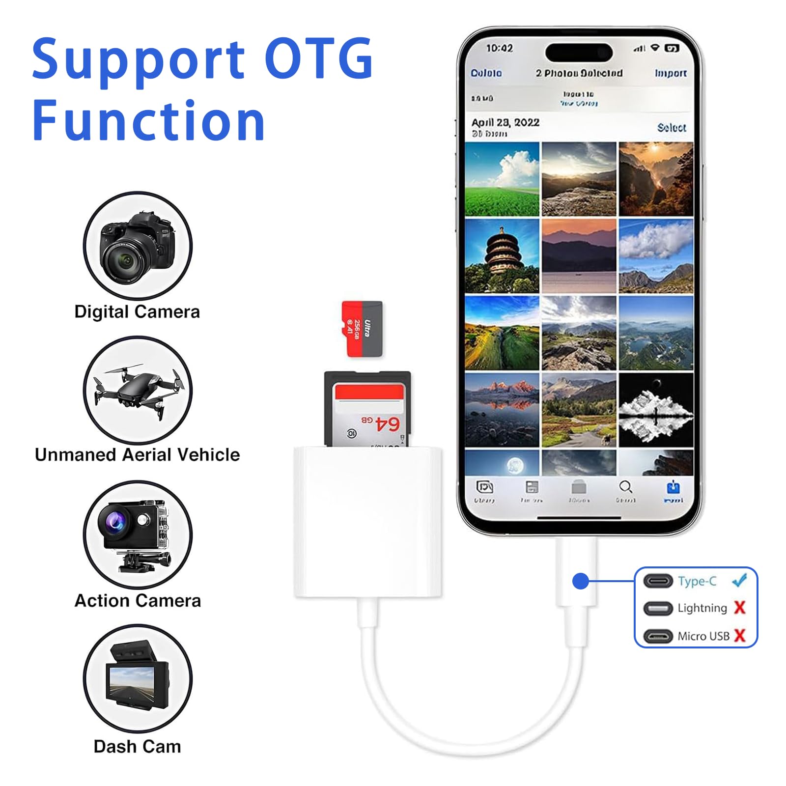2-in-1 USB C SD Card Reader - High Speed Memory Card Adapter for MacBook, iPad Pro, Samsung Galaxy - Perfect for Photographers & Content Creators