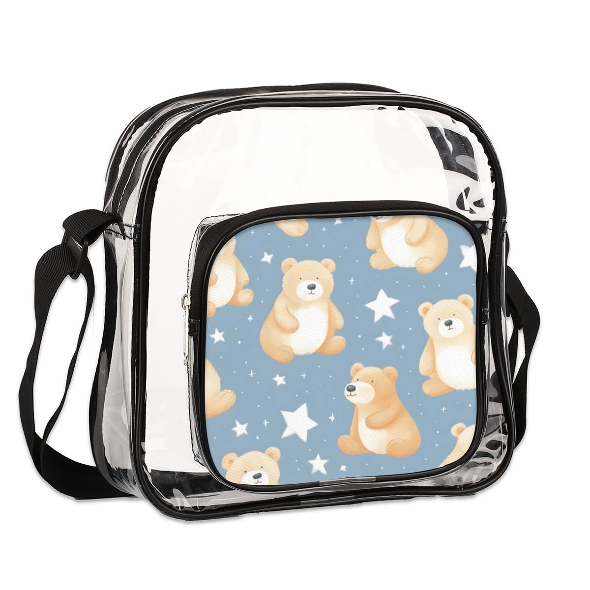 Mularoka Bear Star Clear Crossbody Purse Bag - Cute Transparent Stadium Approved Bag for Women & Men - Perfect for Concerts, Festivals, Sports Events & Travel Essentials