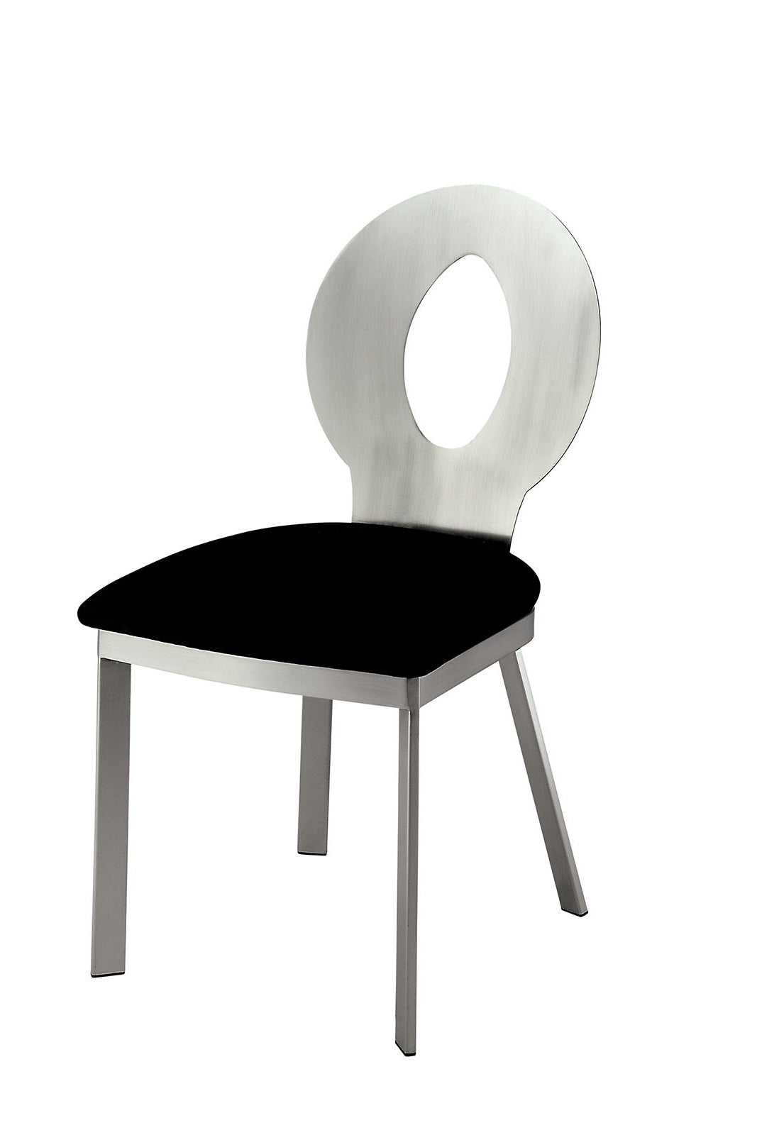 Modern Silver Metal Frame 2-Piece Dining Chair Set with Black Microfiber Upholstery - Oval Back Design with Satin Plated Powder Coating | Perfect for Kitchen, Dining Room, Breakfast Nook or Small Space Decor