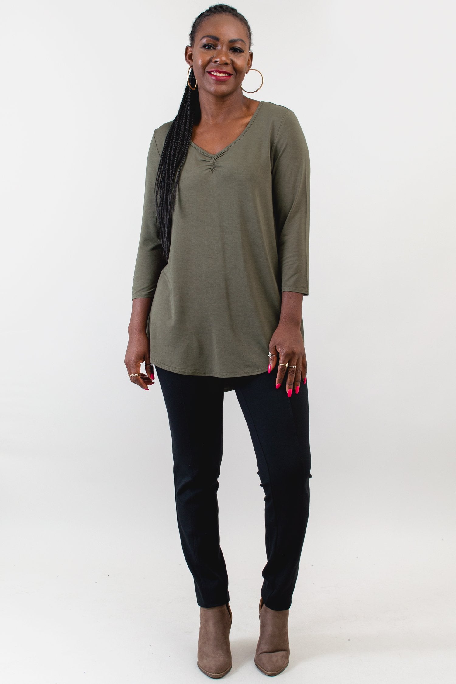 Franny Top Women's Khaki Bamboo Blouse - Eco-Friendly & Breathable for Summer Outfits, Casual Wear & Office Attire