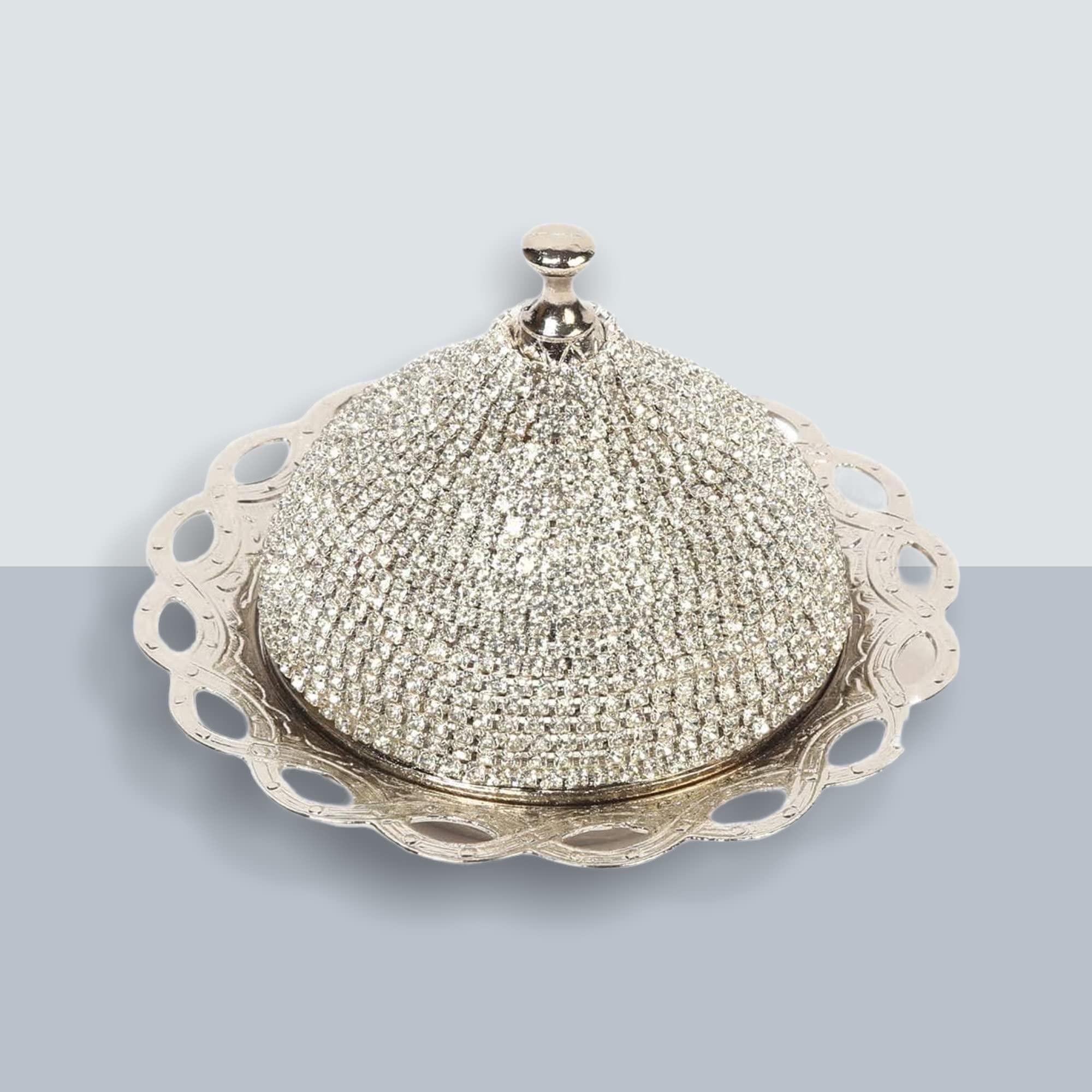 Handmade Brass Sugar Bowl with Lid - Coated Candy Dish for Chocolate & Sweets - Elegant Crystal & Silver Serving Bowl for Desserts, Tea Parties, and Home Decor