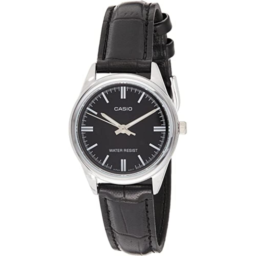 CASIO Analog LTP-V005L-1AUDF Women's Watch - Black Leather Strap, Classic Design for Everyday Wear & Office Use