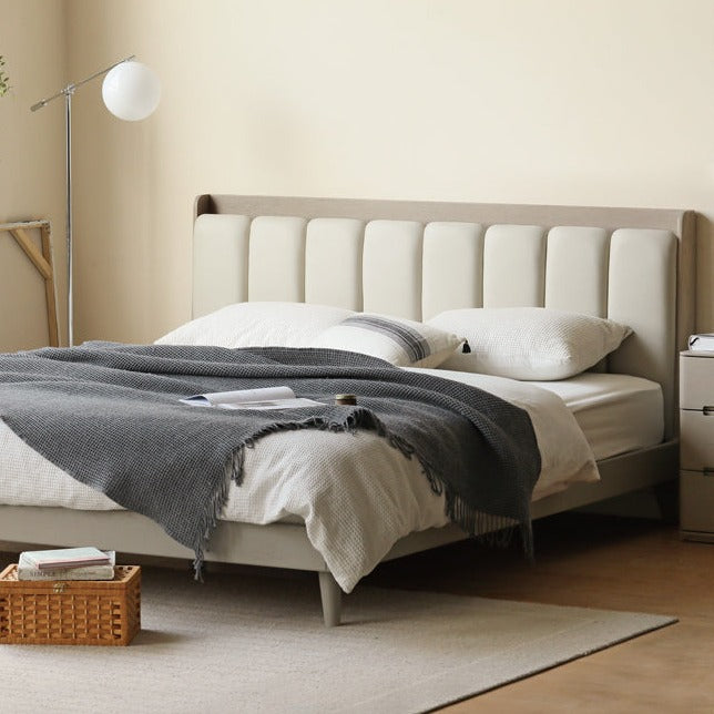 Premium Oak Solid Wood Piano Key Bed Frame with High-Tech Fabric Upholstery – Perfect for Modern Bedrooms, Guest Rooms & Luxury Home Decor