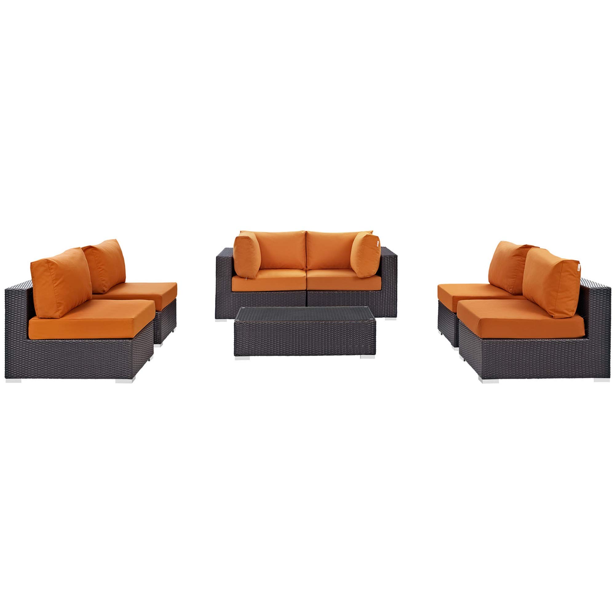 Ergode 7-Piece Outdoor Sectional Sofa Set with All-Weather Cushions - Durable Rattan Wicker Patio Furniture in Espresso & Orange - Perfect for Backyard, Poolside & Garden Relaxation
