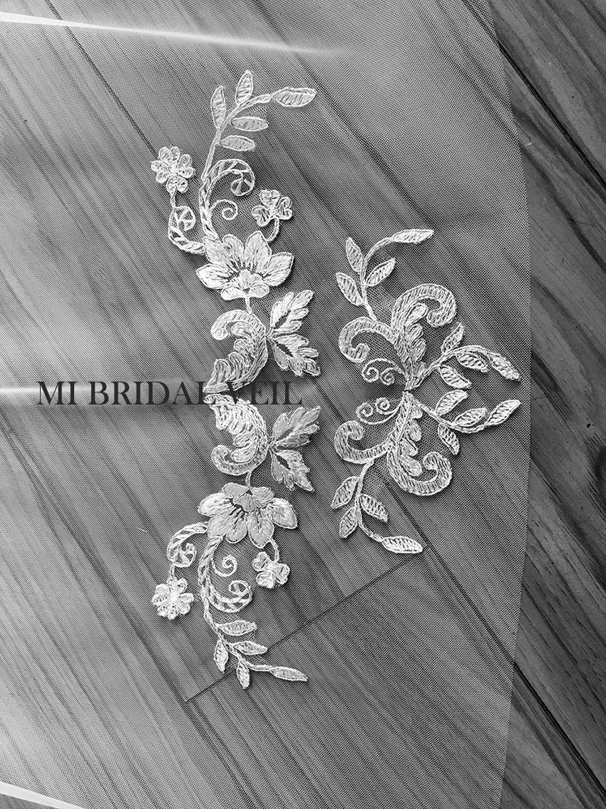 Elegant Silver Lace Applique Chapel Wedding Veil for Brides - Perfect for Church Ceremonies & Romantic Photos