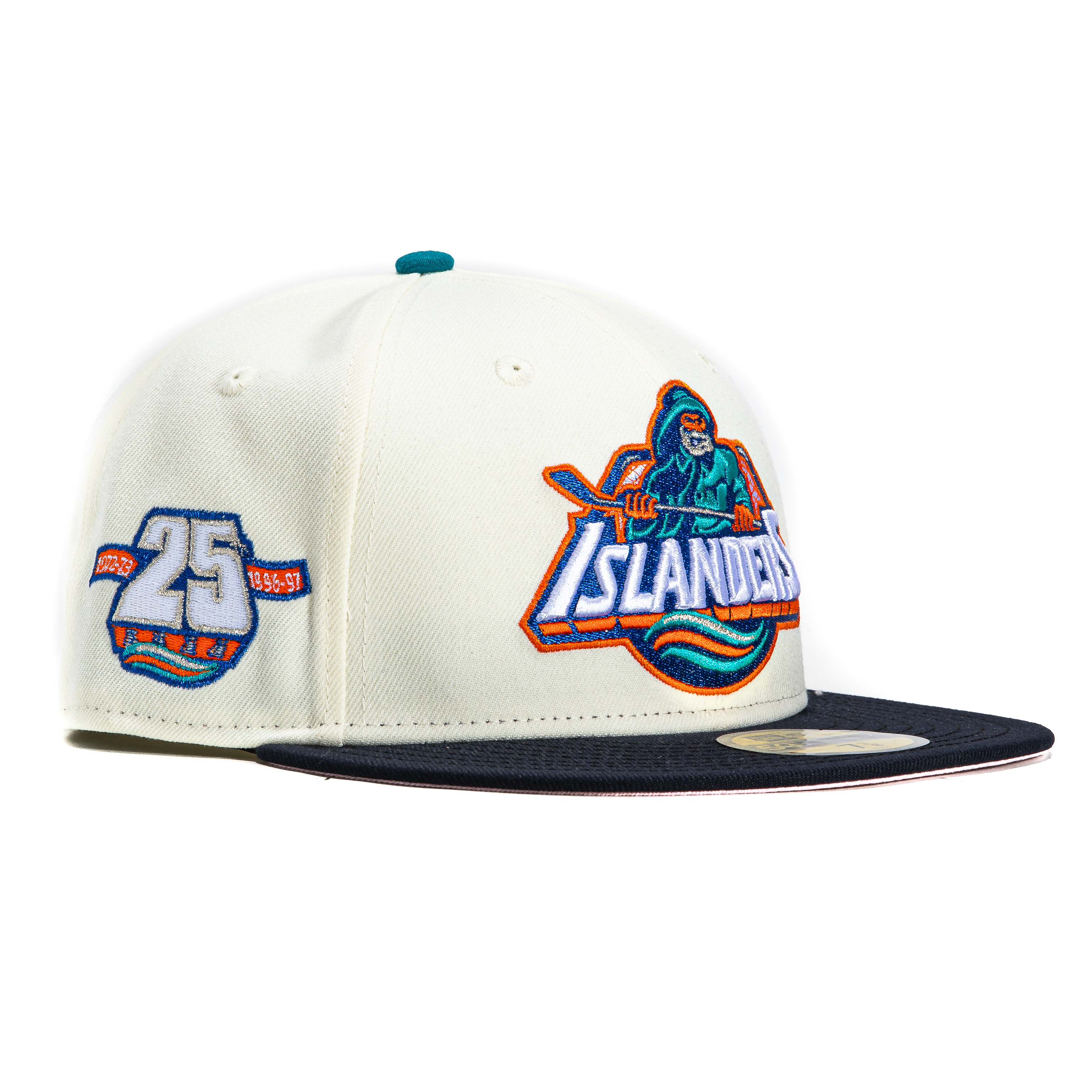New Era 59Fifty New York Islanders 25th Anniversary Patch Snapback Cap - Pink UV & White/Navy Colorway - Perfect for Hockey Fans, Sports Events & Streetwear Fashion