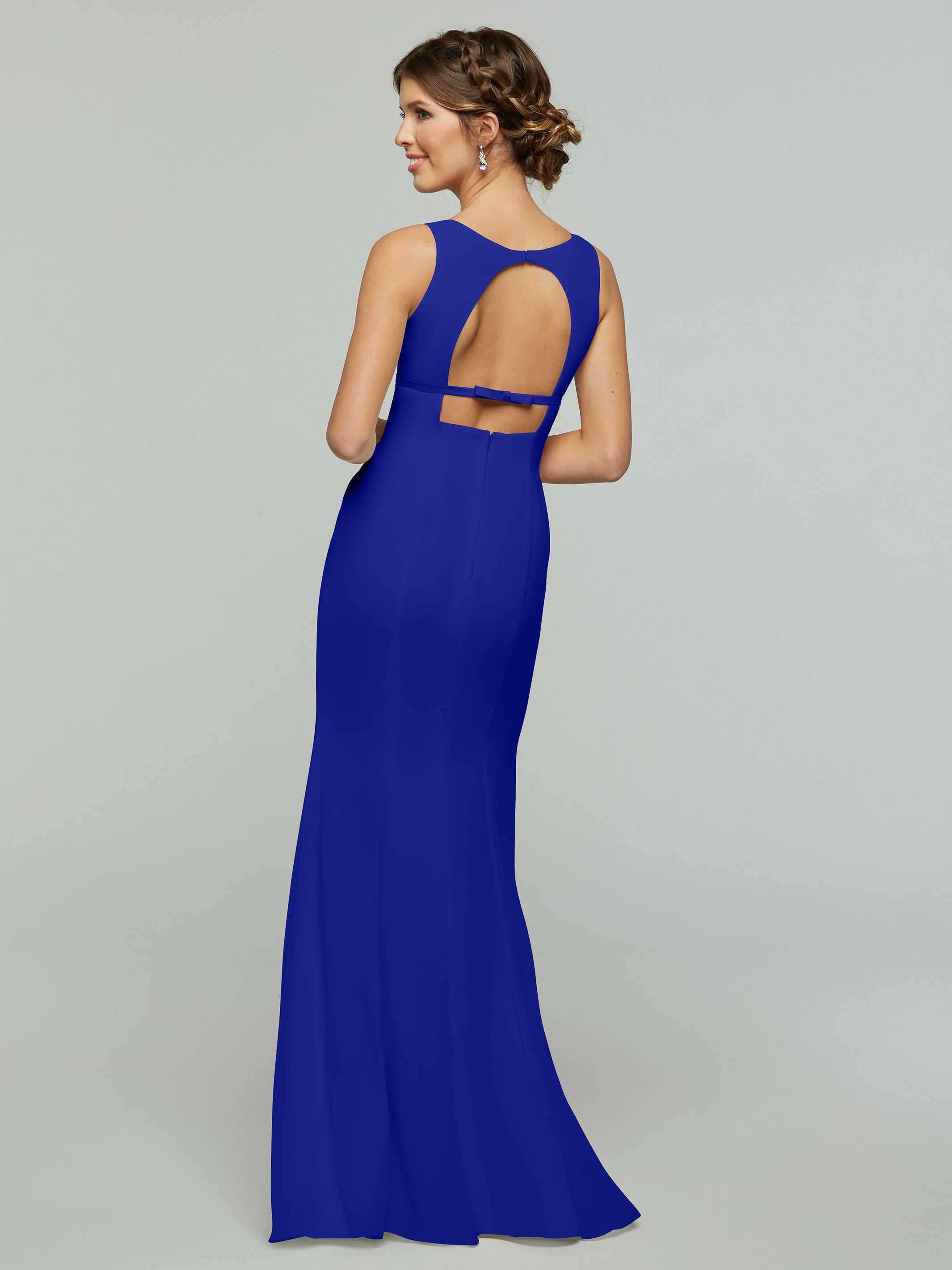 Elegant 80155 Fit and Flare Chiffon Bridesmaid Dress with V-Neck & Satin Ribbon - Perfect for Weddings, Formal Events, and Special Occasions