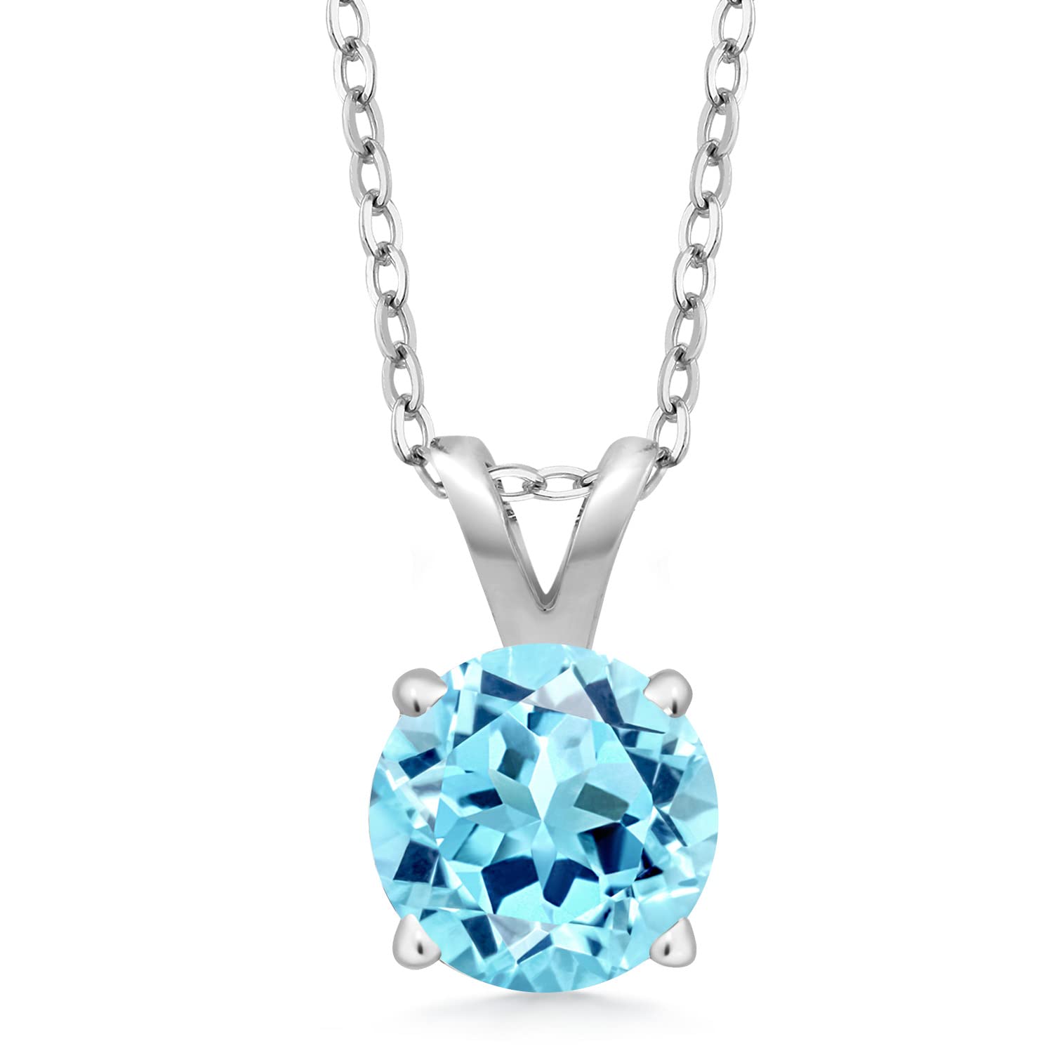Gem Stone King 925 Sterling Silver 6MM Round Birthstone Solitaire Pendant Necklace for Women - 4-Prong Setting with 18 Inch Silver Chain | Perfect Gift for Birthday, Anniversary & Mother's Day