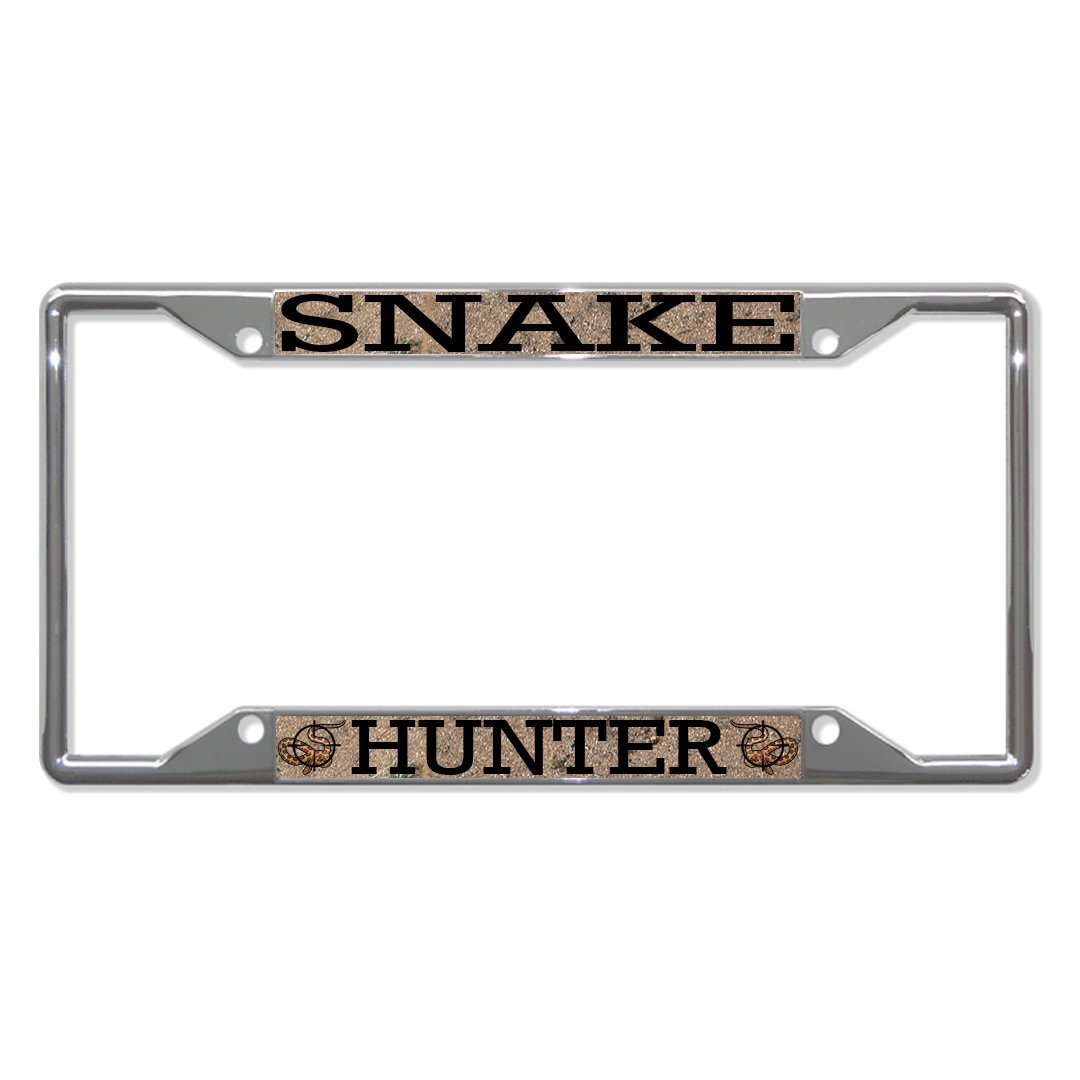 Snake Hunter Metal License Plate Frame - Weatherproof Chrome Car Accessory with 4-Hole Solid Insert | Durable Auto Decoration for Trucks, SUVs & Off-Road Vehicles