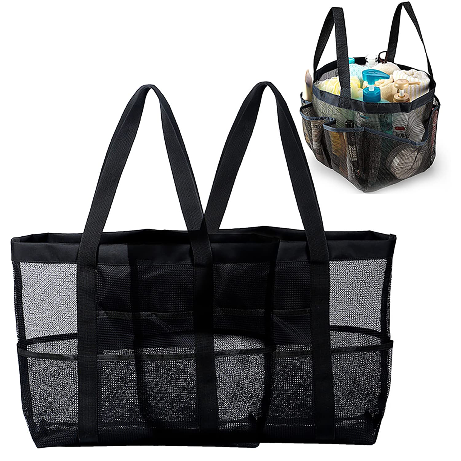 ICAROOM Large Mesh Beach Bag - Durable Toy Tote & Grocery Storage Net Bag for Beach, Pool, Travel (2 Pack) - Perfect for Carrying Toys, Towels, Flip Flops & Swim Essentials