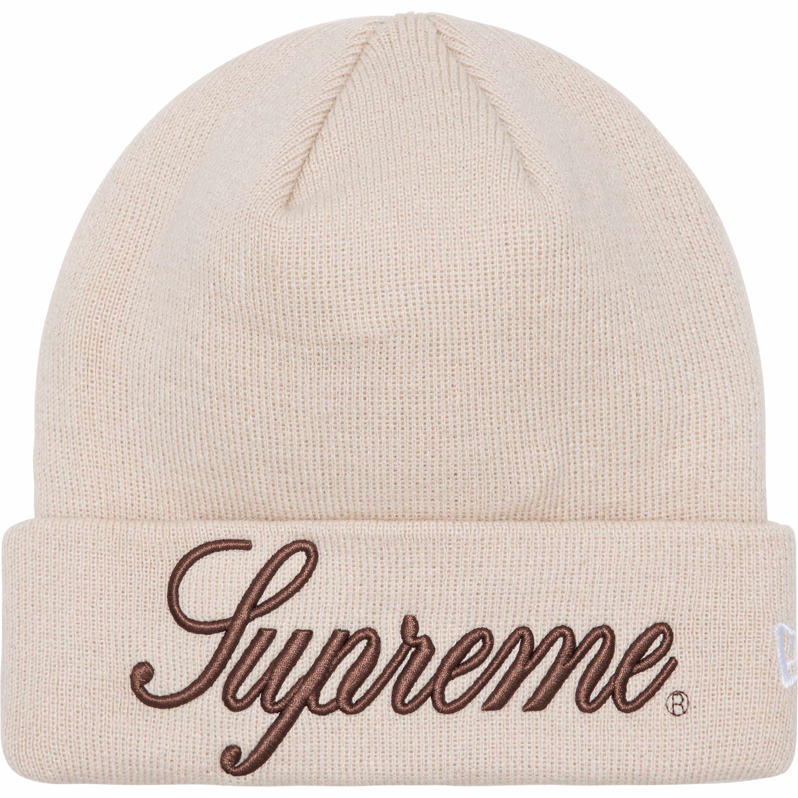 Supreme New Era® Script Beanie Stone - Warm Winter Knit Hat for Men & Women - Perfect for Skiing, Snowboarding & Outdoor Activities