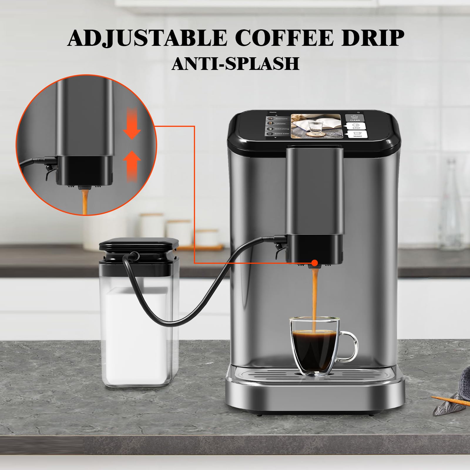 20 Bar Super Automatic Espresso Machine with Stainless Steel Conical Burr Grinder - Professional Touch Screen Coffee Maker for Latte, Cappuccino & Espresso at Home | Perfect for Coffee Lovers & Home Baristas (Grey)
