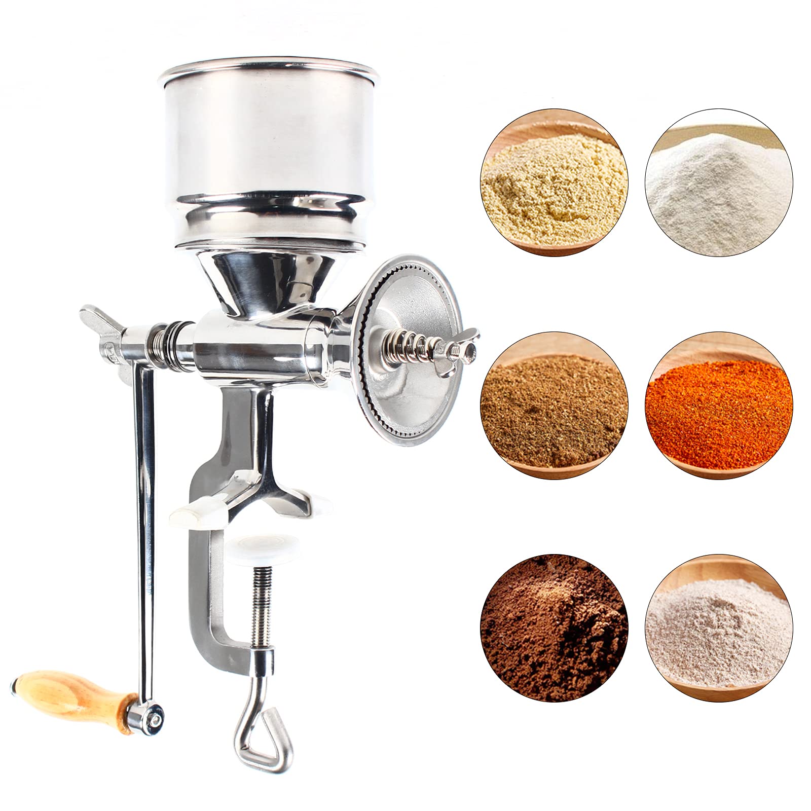 Premium Stainless Steel Manual Grain Grinder - Heavy Duty Cast Iron Mill for Coffee Beans, Rice, Wheat & Spices | Perfect for Home Brewing, Camping & Emergency Food Prep