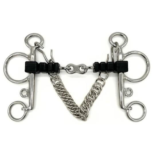AJR Rubber Block French Link Pelham Bit for Horses - Durable Comfort Bit for English Riding and Training - Perfect for Dressage, Jumping, and Trail Riding