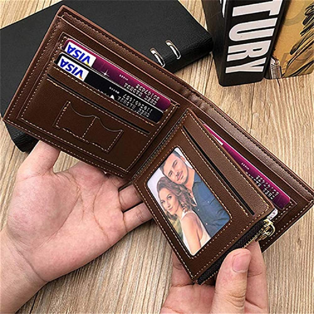 Custom Photo PU Leather Wallet for Men - Personalized Engraved Men's Wallet - Unique Father's Day Gift for Husband, Dad, Son, Boyfriend & Groomsmen (Customizable) - Perfect for Weddings, Anniversaries & Special Occasions