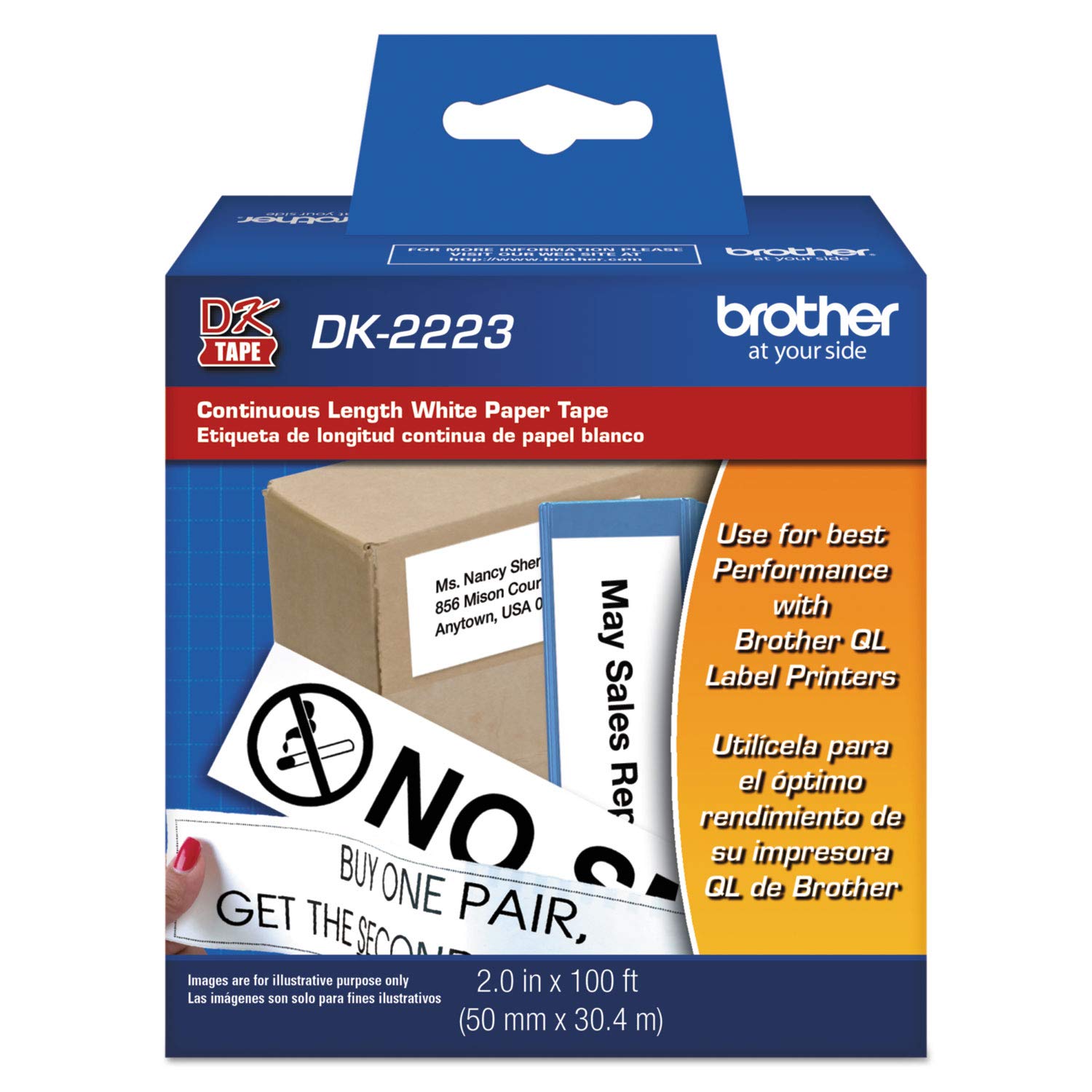 Brother DK2223 Continuous Length White Paper Tape - 50mm x 30.4m for Label Printing | Compatible with Brother Label Makers | Ideal for Office, Shipping & Organizing