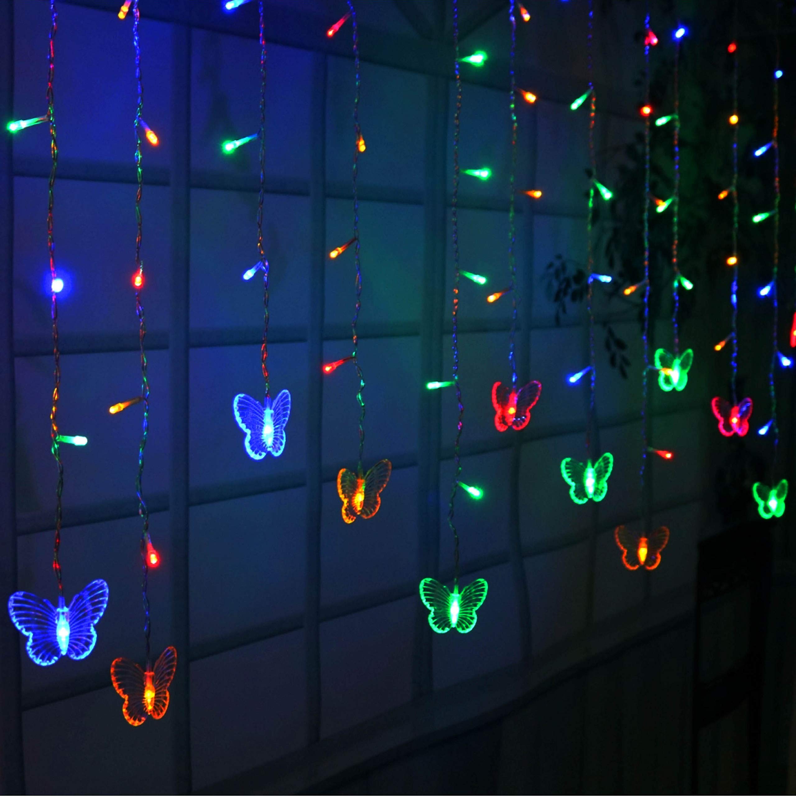 Decorman 13ft 96 LED Butterfly Curtain Lights with Remote - USB Powered Fairy String Lights, 16 Butterflies & 8 Lighting Modes for Bedroom, Window, Wall Decor - Perfect for Christmas, Wedding, Party & Home Decoration