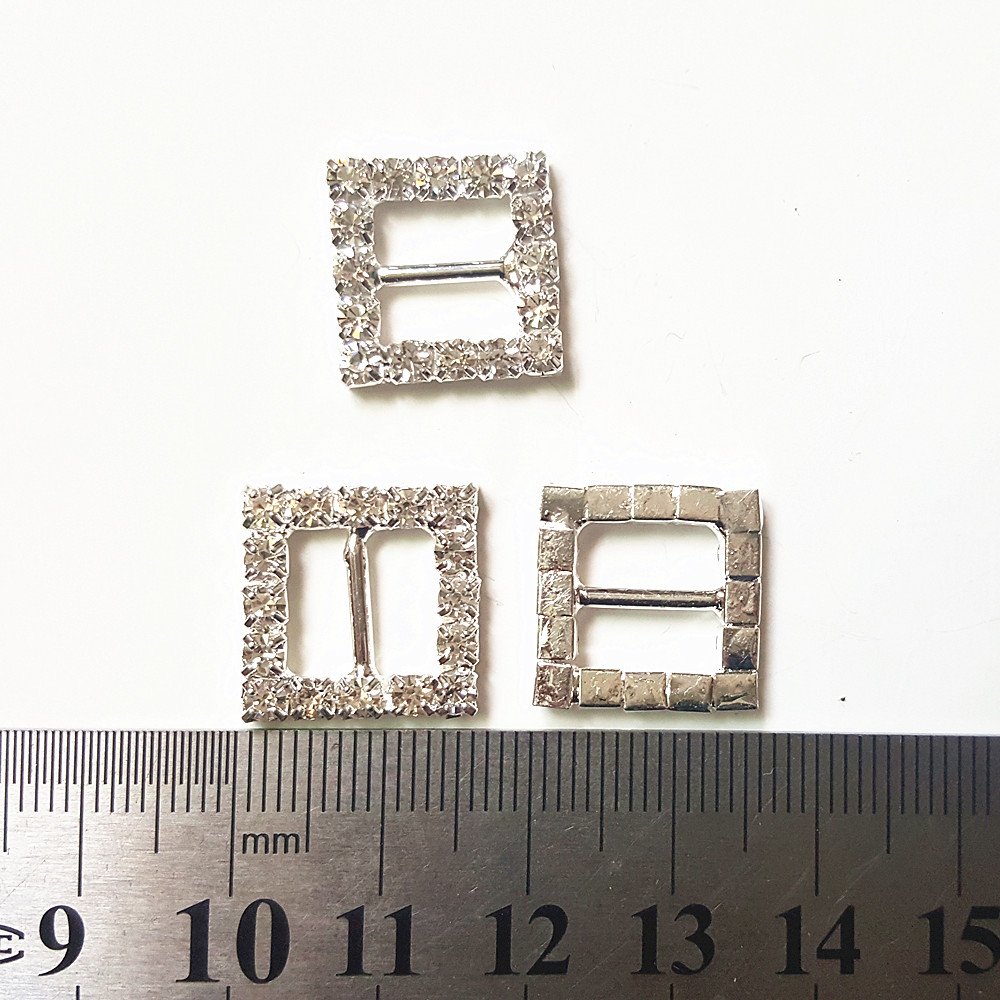 50pcs 16mm Silver Square Rhinestone Buckle Sliders - Wedding Invitation Decorations, Christmas Crafts, DIY Scrapbooking Supplies - Perfect for Card Making, Gift Wrapping & Party Decor
