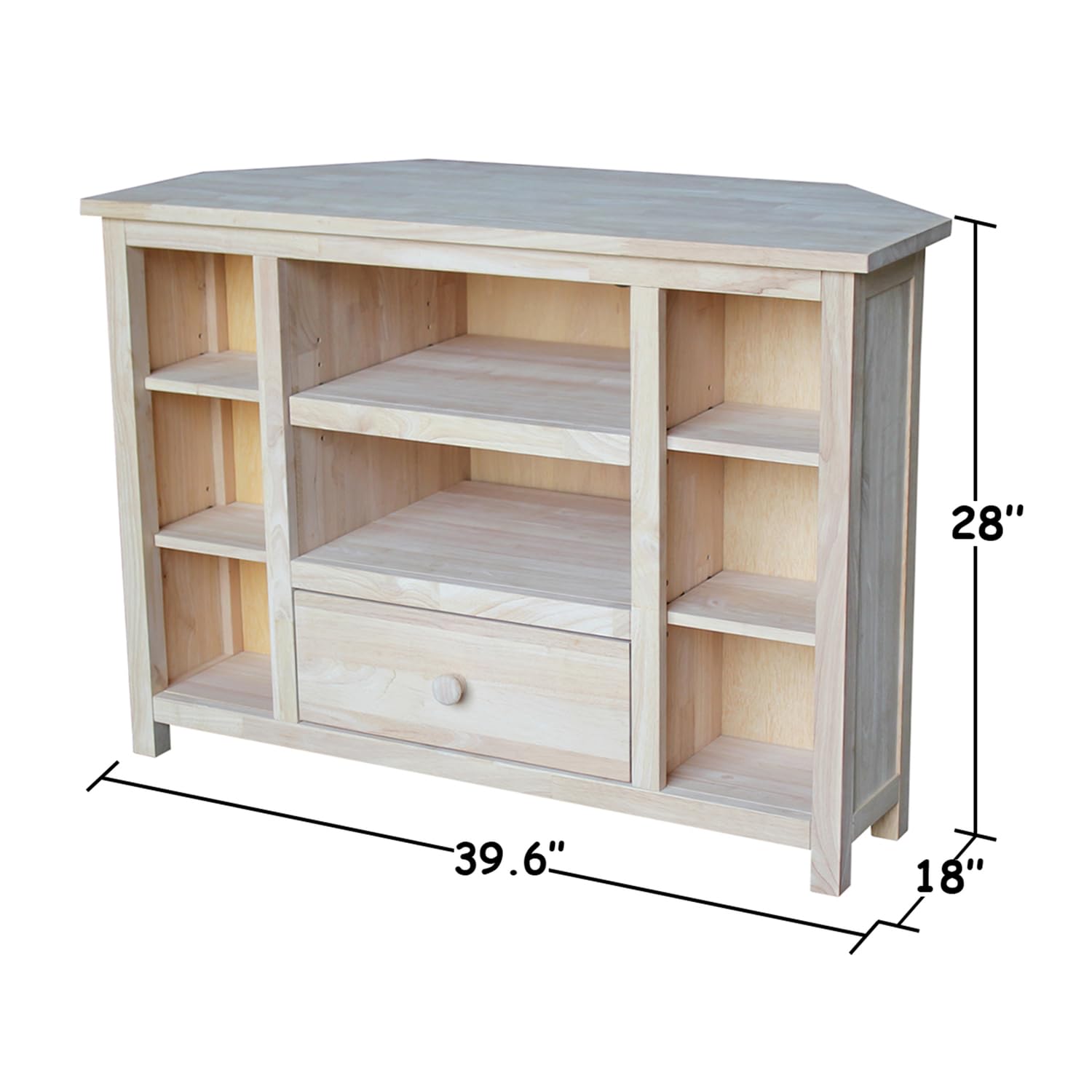 IC International Concepts Unfinished Corner TV Stand - Solid Wood Entertainment Center for Living Room, Bedroom, or Home Theater - DIY Ready for Custom Staining & Painting