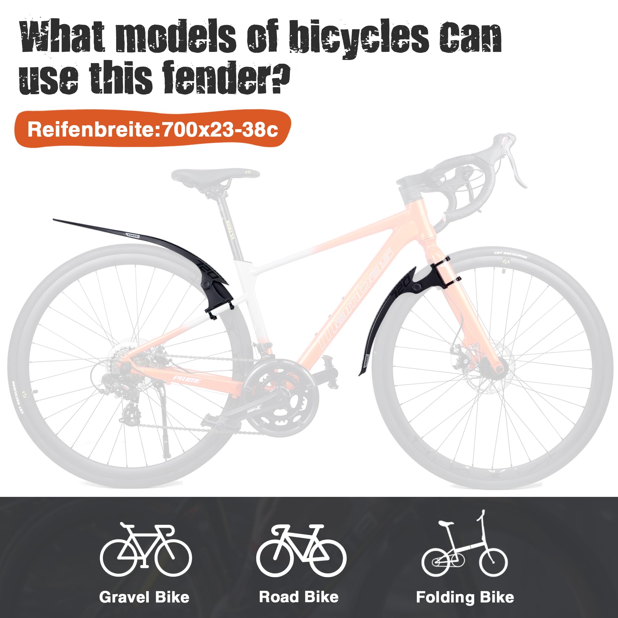 Premium 700C Road Bike Fenders Set - Front & Rear Mudguards for Bicycle Protection | Durable Black Bike Fenders for Rain & Mud Splash Protection | Perfect for Commuting, Touring & Urban Cycling