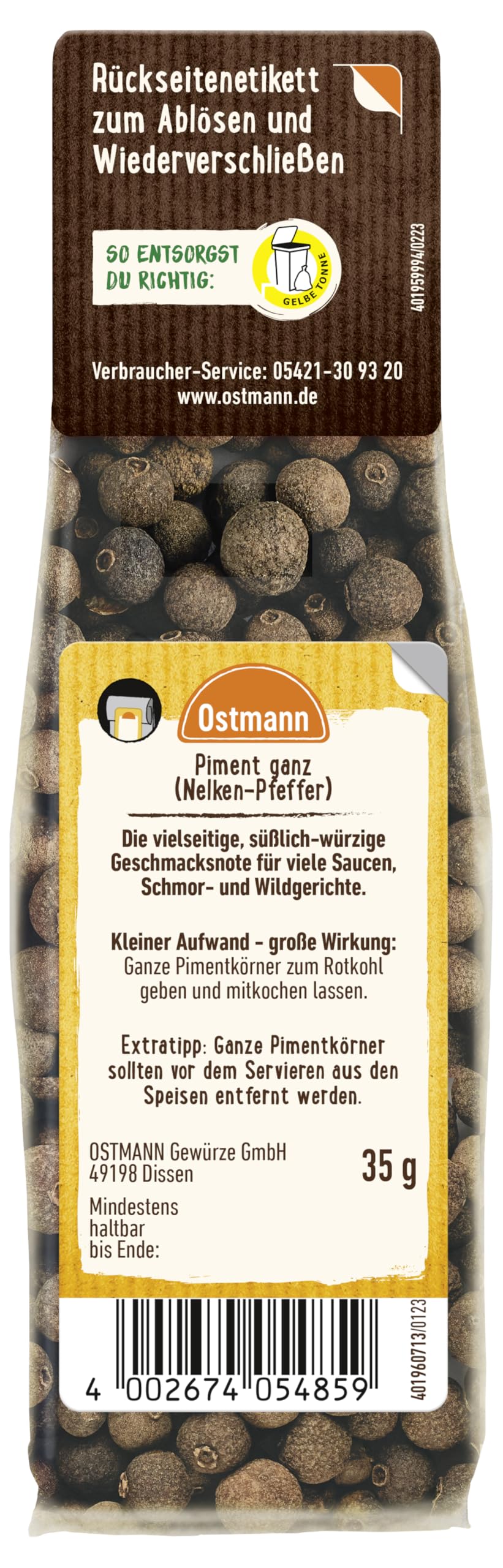 Ostmann Whole Allspice 35g - Premium Ground Spice for Baking, Cooking & Seasoning - Perfect for Desserts, Meats & Holiday Recipes